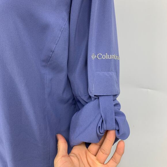 Columbia Shirt Womens M Medium Periwinkle Omni Freeze Snap Buttons Tab Sleeve - Picture 3 of 14